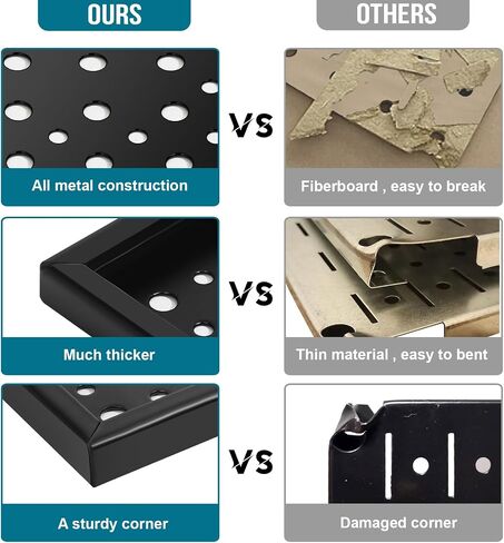 Daanxw Pegboard Rack Garage Storage، فولاذ Pegboard شديد التحمل - 3 عبوات 16 بوصة × 24 بوصة لوحات تنظيم أدوات لوحة معدنية (أسود) in Kuwait
