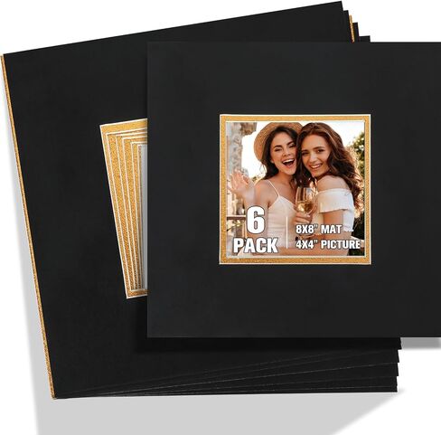12 Pack Picture Matting 8x8 for 4x4 Photo Picture mats Bevel Cut Frame Mattes Black Over Gold Photography Matting Double Picture Matting Acid Free Double Mats for Frames in Saudi Arabia