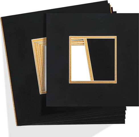 12 Pack Picture Matting 8x8 for 4x4 Photo Picture mats Bevel Cut Frame Mattes Black Over Gold Photography Matting Double Picture Matting Acid Free Double Mats for Frames in Saudi Arabia