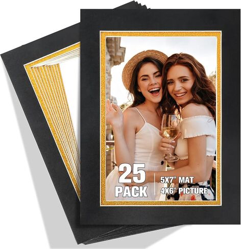 12 Pack Picture Matting 8x8 for 4x4 Photo Picture mats Bevel Cut Frame Mattes Black Over Gold Photography Matting Double Picture Matting Acid Free Double Mats for Frames in Saudi Arabia