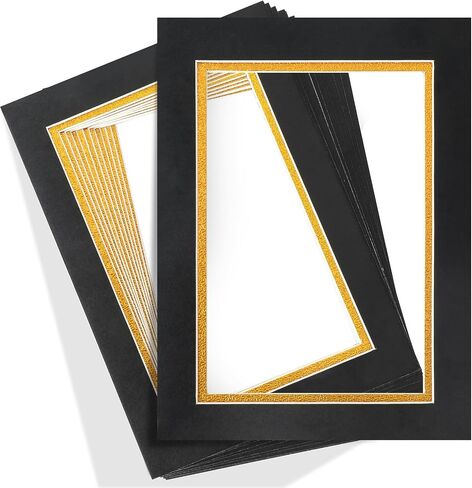 12 Pack Picture Matting 8x8 for 4x4 Photo Picture mats Bevel Cut Frame Mattes Black Over Gold Photography Matting Double Picture Matting Acid Free Double Mats for Frames in Saudi Arabia