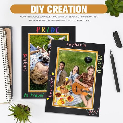 12 Pack Picture Matting 8x8 for 4x4 Photo Picture mats Bevel Cut Frame Mattes Black Over Gold Photography Matting Double Picture Matting Acid Free Double Mats for Frames in Saudi Arabia
