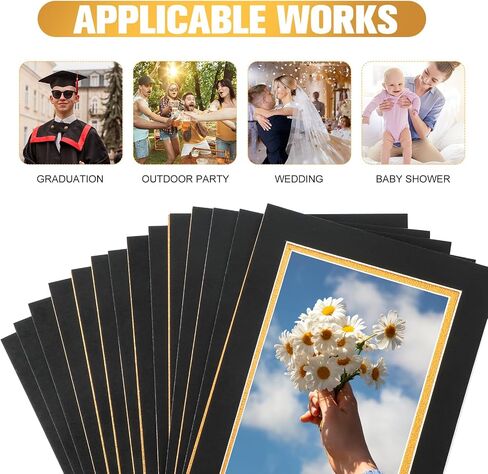 12 Pack Picture Matting 8x8 for 4x4 Photo Picture mats Bevel Cut Frame Mattes Black Over Gold Photography Matting Double Picture Matting Acid Free Double Mats for Frames in Saudi Arabia