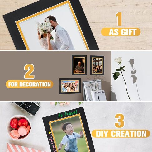 12 Pack Picture Matting 8x8 for 4x4 Photo Picture mats Bevel Cut Frame Mattes Black Over Gold Photography Matting Double Picture Matting Acid Free Double Mats for Frames in Saudi Arabia
