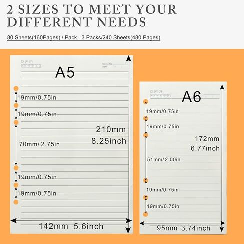 Homelove A5 Refill Paper [240 Sheets 480 Pages] 100 GSM Thick Lined Paper 6-Hole Punched Filler Inserts for 6 Ring Binder Journal Notebook in Saudi Arabia