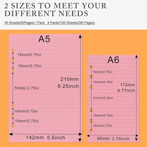 Homelove A5 Refill Paper [240 Sheets 480 Pages] 100 GSM Thick Lined Paper 6-Hole Punched Filler Inserts for 6 Ring Binder Journal Notebook in Saudi Arabia