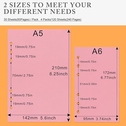 ورق إعادة تعبئة Homelove A5 [240 ورقة 480 صفحة] ورق مبطن سميك 100 جرام في المتر المربع حشو مثقوب بـ 6 فتحات لدفاتر يومية ذات 6 حلقات in Kuwait