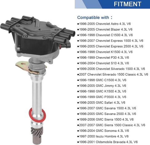AiYiGu High Performance Ignition Distributor with Cap & Rotor Compatible with Chevy GMC Pickup Truck 4.3L V6 Vortec 1996-2007, OEM 12570426 1103417 1104078 1103976 1103917 12598210 01104078 93441559 in Saudi Arabia