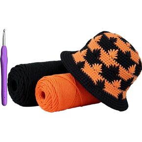 Shenjill Fisherman Hat Crochet Kit لمجموعات الكروشيه للمبتدئين للبالغين مع مقاطع فيديو خطوة بخطوة تعليميات المبتدئين حياكة Hat Hat Kit Easy Starter Yarn Kits for Crocheting (Orange Red) in Kuwait