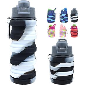Silicone Collapsible Water Bottles, 16oz 500ml Portable Foldable Expandable Water Bottle Sports Cups, Leak Proof Reusable BPA Free, for Outdoor Activities(1# Blue) in Saudi Arabia