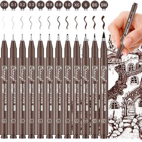 Bianyo Art Drawing Pens Art Supplies - 10 Assorted Art Pens + 2 Black Art Markers, Upgraded Pigment Water-Resistant Archival Ink, Bonus Pouch Bag - Perfect for Artists, Crafters in Kuwait