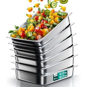 WantJoin Steam Table Hotel Pans 1/2 Half Size 2.5 Inch Deep 6 Pack, Stainless Steel Metal Tray Sets Food Storage Container for Restaurant Chafing Dishes Commercial Buffet Warmer Catering Supplies in Kuwait