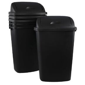 Ramddy 6 Gallon Kitchen Swing Top Garbage Can, 4-Pack Plastic Trash Can with Swing Lid, Black in Kuwait
