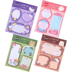 4 Pack Sticky Notes Kawaii Animal Posted Notes Set 240 Sheets Animals Shape Markers Flags Self-Stick Memo Pads Kawaii Small Self-Stick Note Pad for Office Roommates Home Kids Students in Kuwait