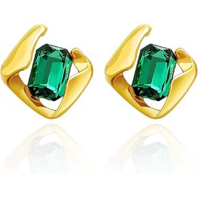 Emerald Earrings for Women, Formal Green Gemstone Large Studs, May Birthstone, Gift for Mom Wife Her by Febsky in Saudi Arabia