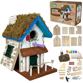 SparkJump Cottage Birdhouse Kit - Easy DIY Bird House for Outdoors, Cedar Roof & Front Porch, Natural Stones, FSC Certified Wood, Fun Family Crafting Project in Saudi Arabia