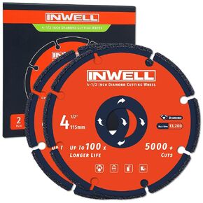 عجلة قطع ماسية مقاس 4-1/2 بوصة للمعادن، عبوتان، عجلة قطع مع أكثر من 5000 قطعة على حديد التسليح والصلب والحديد والإينوكس، أربور 7/8 بوصة - 20 مم in Kuwait