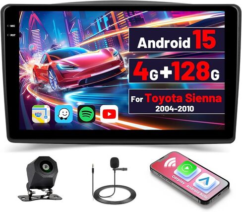 [2+64 جيجابايت] ترقية ستيريو السيارة Inefala Android 13 لسيارة Toyota Sienna 2004-2010، شاشة لمس 9 بوصة مع Carplay Android Auto، GPS Bluetooth WiFi SWC USB RCA Canbus MIC كاميرا احتياطية in Saudi Arabia
