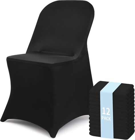 Fixwal 36 Pcs Spandex Stretch Folding Chair Covers - Universal Fitted Washable Slipcovers for Dining, Party, Wedding, Banquet & Thanksgiving Christmas Decoration (Black) in Saudi Arabia