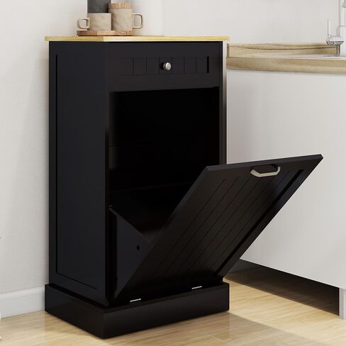 Double Tilt Out Trash can Cabinet, 20 Gallon Hidden Pull-Out Trash Can Under Cabinet, Kitchen Free Standing Recycling Cabinet with 2 Drawers for Kitchen, Laundry, Living Room in Saudi Arabia