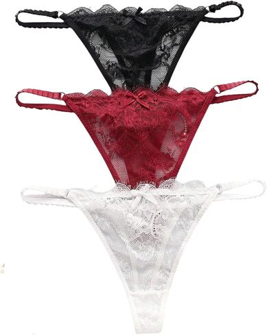 Oyoangle Women's 3 Pack Lace G-string Thongs قابلة للتعديل مثير للخلاف الداخلي in Saudi Arabia