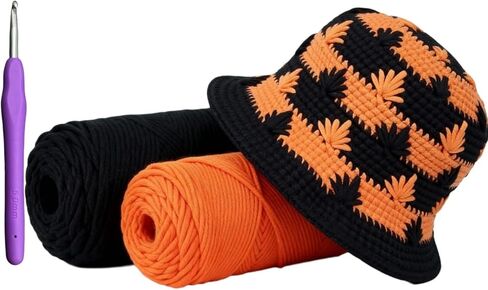 Shenjill Fisherman Hat Crochet Kit لمجموعات الكروشيه للمبتدئين للبالغين مع مقاطع فيديو خطوة بخطوة تعليميات المبتدئين حياكة Hat Hat Kit Easy Starter Yarn Kits for Crocheting (Orange Red) in Kuwait