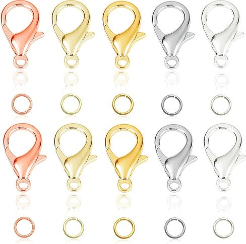 90PCs Fadeless Lobster Claw Clasps (10mm) & Jump Rings for Jewelry Making, Necklace Bracelet Findings & Supplies (18K Gold Plated) in Saudi Arabia