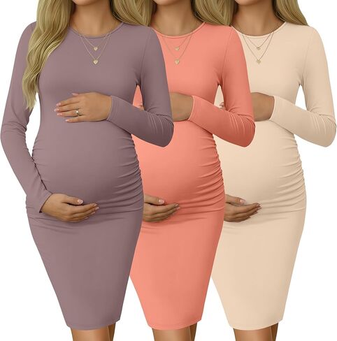RIYIPER 3 Pack فساتين الأمومة النسائية ، روتش الحمل طاقم الحمل فساتين القطن in Saudi Arabia
