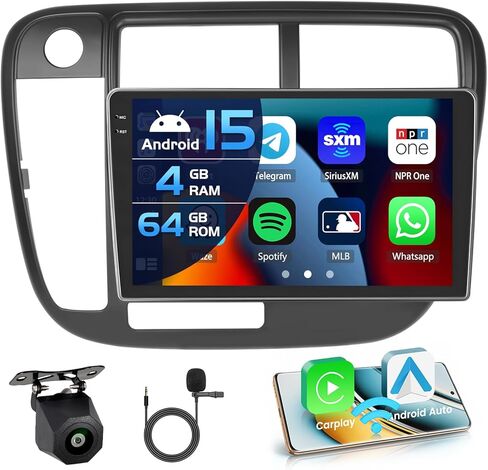 2+64G Android 13 Carplay Radio Touch Screen Car Stereo for Honda Civic (LHD) 1996-2001, 9'' HD Compatible with Android Auto, AHD Backup Camera, Mirror Link, GPS, WiFi, FM RDS in Saudi Arabia