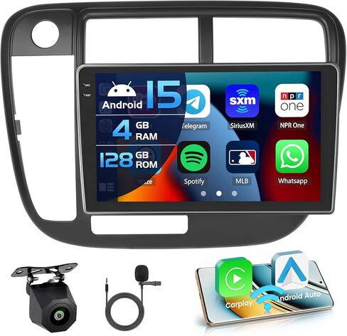 2+64G Android 13 Carplay Radio Touch Screen Car Stereo for Honda Civic (LHD) 1996-2001, 9'' HD Compatible with Android Auto, AHD Backup Camera, Mirror Link, GPS, WiFi, FM RDS in Saudi Arabia