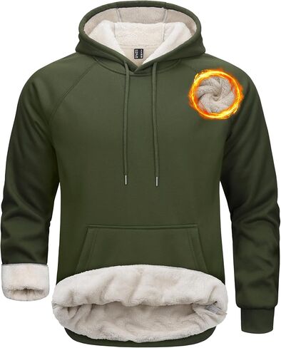 Cavva Men's Sweatshirt Sherpa Fleece Lined Warm Thermal Winter Workwear Mens Windproof Heavyweight Hoodie Pullover in Kuwait