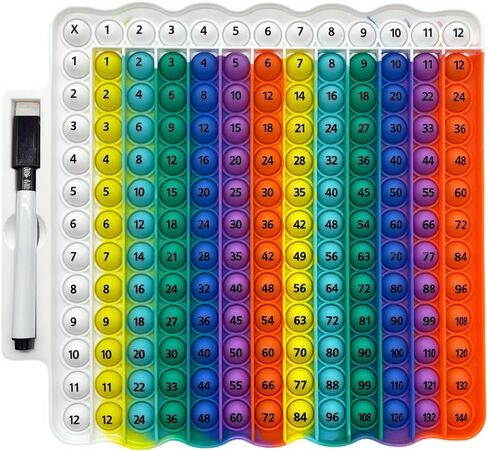Multiplication Table Pop Fidget Learning Toy, Educational Math Game Board with Marker, Rainbow Mixed Colors in Kuwait
