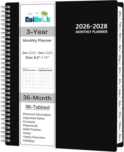 Monthly Planner 2026-2028, 36 Months Calendar Planner 2026-2028 from Jan 2026 – Dec 2028, 8.5'' x 11'' with Ruled Spread, Flexible Cover, Spiral Wirebound, Pocket, Coated Tabs, Notes ＆ Habit Tracker in Kuwait