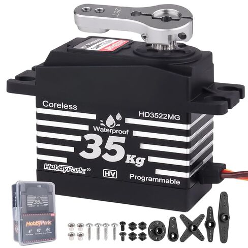 HobbyPark Waterproof RC Servo High Torque Coreless Motor Metal Gear RC Digital Servo Parts for 1/8 1/10 RC Crawler SCX10 TRX4 RC Truck RC Car Buggy RC Basher Control Angle 90°-180° (25kg Torque) in Saudi Arabia
