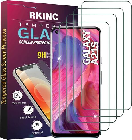 RKINC Screen Protector [4-Pack] for Samsung Galaxy A21, Tempered Glass Film Screen Protector, 0.33mm [LifetimeWarranty][Anti-Scratch][Anti-Shatter] in Saudi Arabia