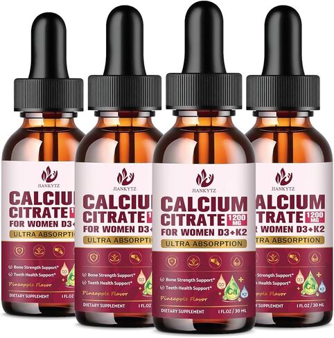 (2 Pack) Calcium Citrate with Vitamin D3 Liquid Drops for Women, 1200mg Ultimate Absorption Calcium Citrate Liquid Drops with Vitamin D3 K2 for Bones, Teeth Support, Vegan, Sugar-Free, 1 Fl Oz in Saudi Arabia