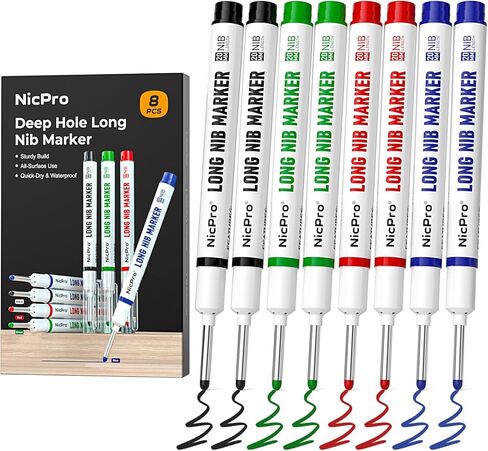 NICPRO 6 PCS Long Nib Marker Lend ، علامة ثقب عميق 20 مم ، علامة بناء سريعة ومقاومة للماء ، علامات الرأس الطويلة للمعادن ، الصلب ، البلاط ، الزجاج ، الكندبنتر آلام العلامات للأعمال الخشبية (ملونة) in Saudi Arabia