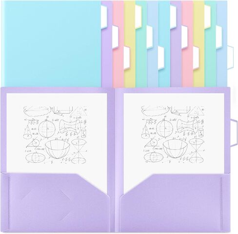 Fuutreo 6 Pcs Plastic Pastel Folders Bulk with 2 Pockets and 3 Hole Punched with 1/3 Cut Tabs Fit Letter Size Paper with Colorful Labels for School Office Organizer Supplies in Saudi Arabia
