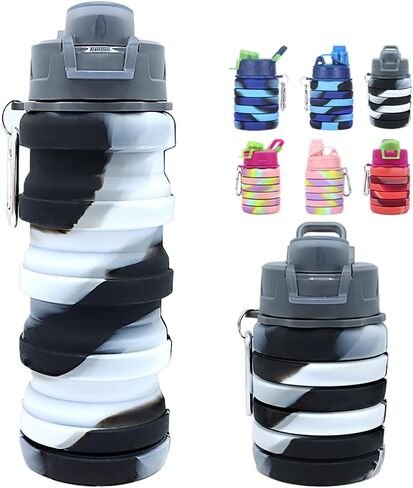 Silicone Collapsible Water Bottles, 16oz 500ml Portable Foldable Expandable Water Bottle Sports Cups, Leak Proof Reusable BPA Free, for Outdoor Activities(1# Blue) in Saudi Arabia