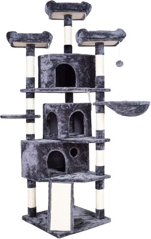 Hey-brother XL Cat Tree, 73.4 inch Cat Tower with 3 Caves, 3 Cozy Perches, Scratching Posts, Board, Activity Center Stable for Kitten/Big Cat, Beige MPJ032M in Kuwait