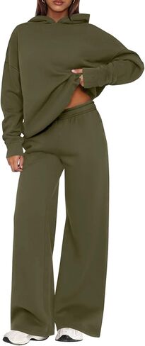 PRETTYGARDEN بدلة رياضية نسائية مكونة من قطعتين 2026 شتاء غير رسمي كم طويل هوديي فضفاض واسع الساق Sweatpants الخريف رياضية in Kuwait