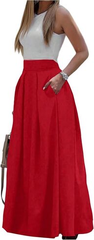 Gorglitter Woment's Flowy Maxi Maxire Pleate High Weist A LINE LOND TRITTS WORTS BONSION TRENDY TRENDY 2025 in Kuwait