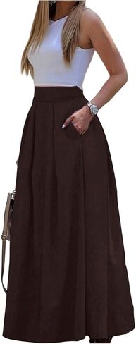 Gorglitter Woment's Flowy Maxi Maxire Pleate High Weist A LINE LOND TRITTS WORTS BONSION TRENDY TRENDY 2025 in Kuwait