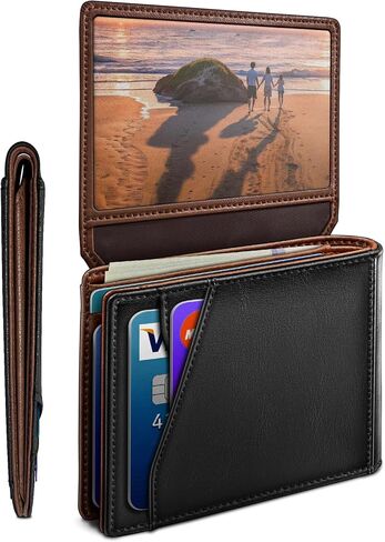 محفظة للرجال محفظة مع جيب نقدي 2 WINDOW 13 بطاقة ، حظر بطاقة الجيب من الجلد النحيف محفظة RFID مع صندوق الهدايا in Kuwait