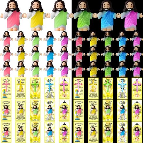 75 Pcs 25 Sets Glow in Dark Little Jesus Figurines Set Include Luminous Mini Jesus Figures Cross Necklaces Let Your Light Shine Cards Mini Pocket Statues for Sunday School Religious Gifts in Saudi Arabia