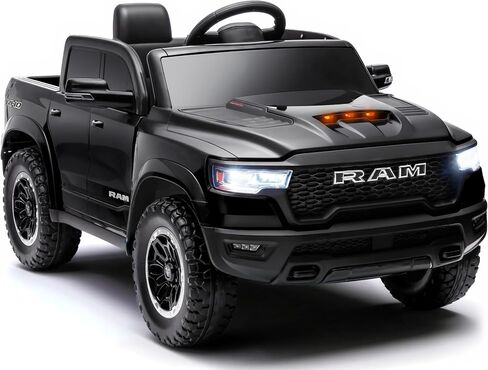 Enyopro المرخصة RAM 1500 Ride on Truck ، سيارة كهربائية 12 فولت للأطفال والأطفال الصغار ، ركوب السيارة مع التحكم عن بعد ، بداية المفتاح ، البلوتوث ، 2 سرعتين ، المصابيح الأمامية العاملة ، تخزين سرير الشاحنة (أسود) in Kuwait