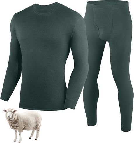 100% Merino Wool Base Layer Mens, Soft Thermals Underwear, Top and Bottom Set，Warm Long Johns Sets for Winter (S-2XL) in Saudi Arabia
