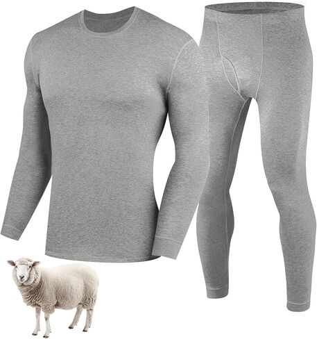 100% Merino Wool Base Layer Mens, Soft Thermals Underwear, Top and Bottom Set，Warm Long Johns Sets for Winter (S-2XL) in Saudi Arabia