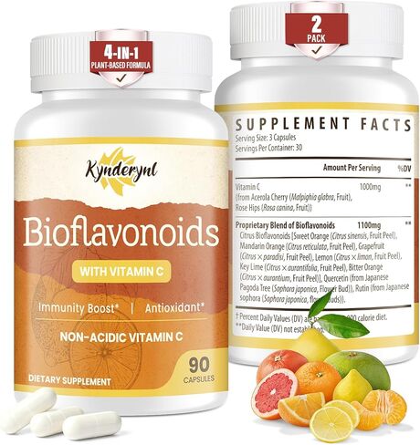 ملحق Bioflavonoid 1100mg مع مكملات فيتامين C 1000mg غير المستحضر ، وملحق نباتي ، خالي من الغلوتين-90 كبسولات الخضار in Kuwait