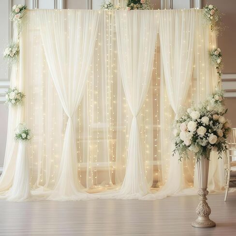 10ft x 8ft Green Backdrop Curtain with Lights String for Parties, Sheer Tulle Wedding Photo Backdrops Drapes for Baby Shower Birthday Party Decorations Background for Photography in Saudi Arabia